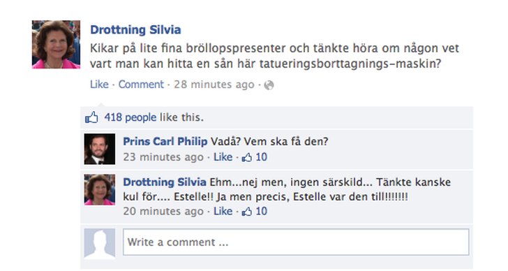Facebook, Hovet, Svenska kungahuset